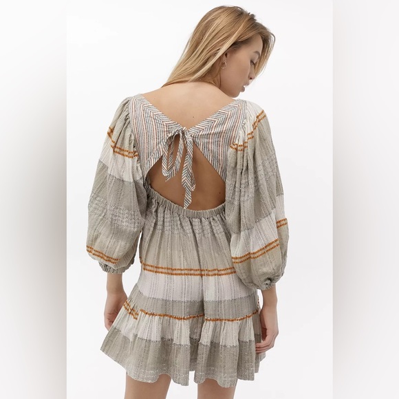 Extra small Free People Cosy Striped Mini Dress tan orange white - Picture 2 of 6